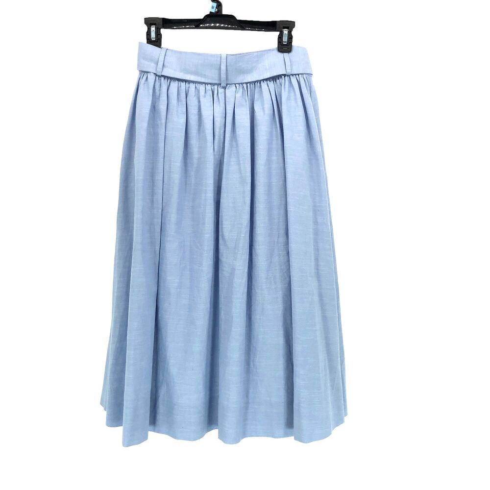 1901 Nordstrom Chambray Button Front Skirt w/ Bow Tie Belt Size 8 Blue Lined EUC - Picture 3 of 7